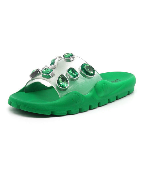 Cape Robbin Treasure Map Slide Sandals Green Clear Open Toe Flat Mule