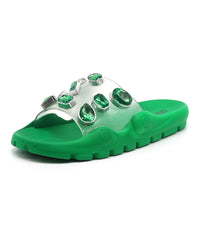 Cape Robbin Treasure Map Slide Sandals Green Clear Open Toe Flat Mule