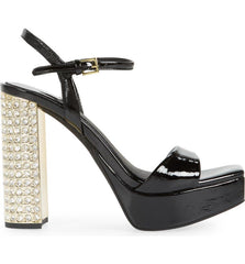 Jeffrey Campbell Dias Black Crinkle Patent Gold Jeweled Block Heeled Sandals