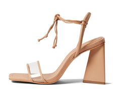 Schutz Gianna Honey Beige Tie Up Squared Open Toe Strappy Block Heeled Sandals