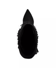 Nine West Tasels Black Pointed Toe Stiletto Heel Fringe Western Knee High Boots