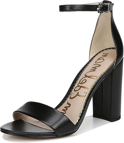 Sam Edelman Yaro Black Leather Ankle Strap Open Toe Block Heeled Dress Sandals
