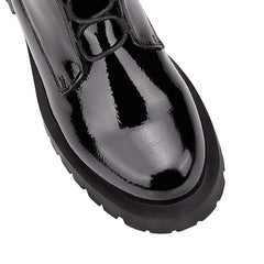 ISOMEI Combat Platform Patent Leather Lace up Ankle Boots Platform Chunky Boots 8