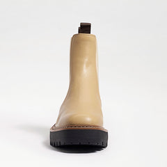 Sam Edelman Laguna Sesame Leather Chelsea Moto Round Toe Pull On Ankle Wide Boot