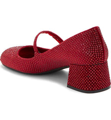 Jeffrey Campbell Regal Red Velvet Combo Embellished Block Heel Squared Toe Pumps