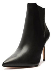 Schutz Black Leather Bootie  Pointed Toe Willowy High Heels Chelsea Boots
