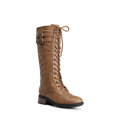 DREAM PAIRS Georgia Camel Pu Fashion Zipper Knee High Riding Combat Boots 10