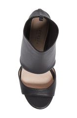 Cecelia New York Alexandra Stretch Leather Block Heeled Peep Toe Shootie BLACK
