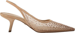 Sam Edelman Bianka Beechwood Glitz Mesh Pointed Toe Slingback Kitten Heeled Pump