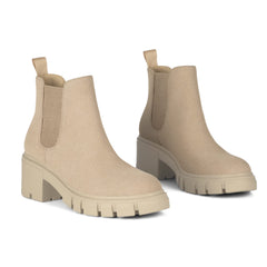 Athlefit Women's Chelsea Boots Fashion Lug Sole Chunky Heel Slip on Elastic Ankle Booties