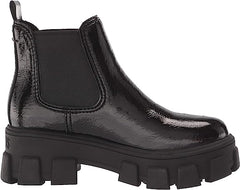 Circus By Sam Edelman Darielle Black Crackled Leather Round Toe Chunky Heel Boot