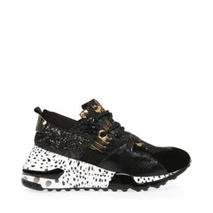 Steve Madden Cliff Round-Toe Lace Up Platform Fashion Chunky Sneakers Black Gold