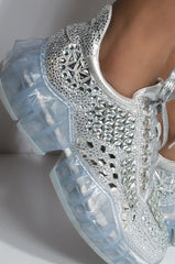 LUXEMODA BENAYGA SILVER RHINESTONE PLATFORM FREAK YOU OUT DIAMOND SNEAKERS