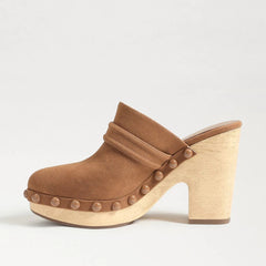 Sam Edelman Nyla Cuoio Brown Rounded Toe Slip On Block Heel Fashion Mules