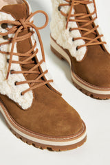 Cecelia New York River Nutella Lace Up Quilted Combat Boot Flat Ankle Booties