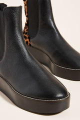 Kelsi Dagger Forest Black Leather Leopard Back Wedge Platform Flatform Booties