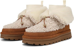 Sam Edelman Olin Natural/Harvest Brown Round Toe Fur Platform Pull On Ankle Boot