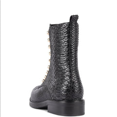 Jeffrey Campbell TONETTE Black Snake Embellished Block Chunky Heel Combat Boots