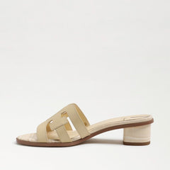 Sam Edelman Illie Eggshell Leather Slip On Open Rounded Toe Heeled Slide Sandals