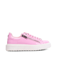 Steve Madden Catchme Pink Patent Rounded Closed Toe Lace Up Side Zipper Sneaker