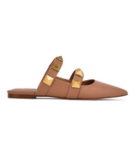 Nine West Dua Tan Slip On Pointed Closed Toe Pyramid Embellished Detailed Mule