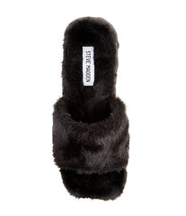Steve Madden Vito Black Slip On Rounded Open Toe Platform Fur Fashion Slipper