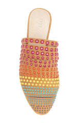 Cecelia New York Potz Pointed Toe Tan Multi Color Strappy Leather Mules Slides