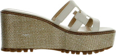 Sam Edelman Laine Ivory Wedge Heel Leather Strap Slip On Fashion Heeled Sandals