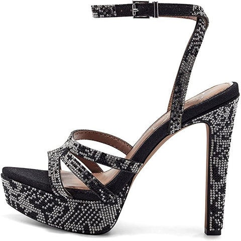 Jessica Simpson Balina Black Rhinestone Platform High Heel Ankle Strap Sandals