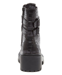 Kelsi Dagger Brooklyn Northern Black Embossed Leather Lace-up Combat Ankle Boots