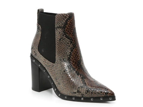 Charles David Duke Dark Taupe Snake Block Heel Embellished Chelsea Ankle Booties