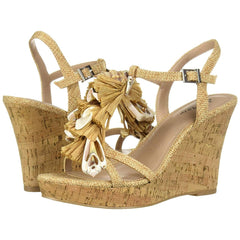 Charles David La Jolla Sand Ankle Strap Open Toe Nude Cork Wedge Platform Sandal