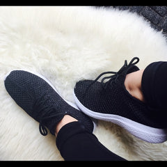 Cape Robbin Haven-1 BLACK Fabric Knitted Lace Up Low Top Jogging Sneakers