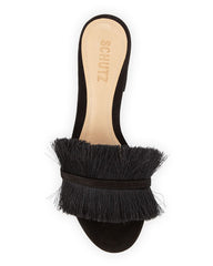 Schutz Adcelle Black Open Toe Block Heeled Slip On Mule Block Heel Sandals