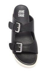 Jane and the Shoe JOEY Slide Sandal Black Slip On Slide Platform Wedge Sandals