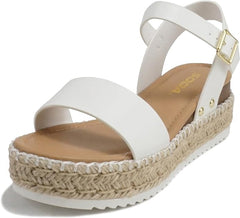 Soda Clip White Pu (Whipped Stitch) Open Toe Ankle Strap Espadrille Sandals