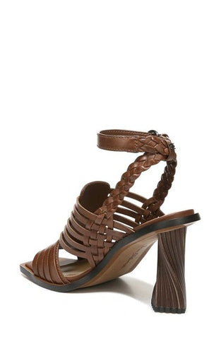 Sam Edelman Holland Dark Bourbon Woven Caged Ankle Strap Block Heeled Sandals