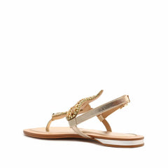 Schutz Shantie Gold Metallic Snake Slingback Ankle Strap Open Toe Flats Sandals