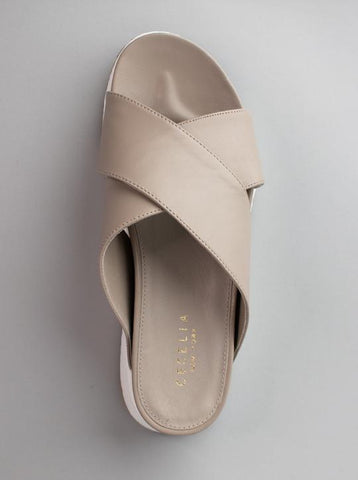 Cecelia New York UMA Nude Platform Crisscrossing Straps Wedges Slides Sandals
