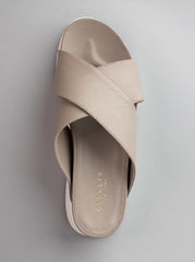 Cecelia New York UMA Nude Platform Crisscrossing Straps Wedges Slides Sandals