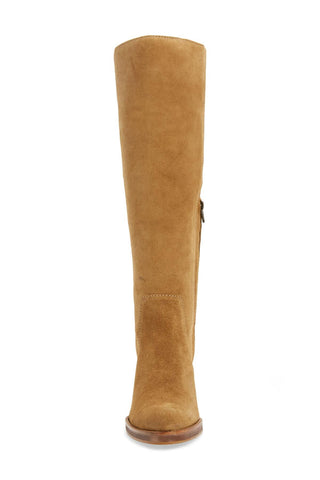 Lust For Life Jordan Boot Tan Suede Chunky Heel Knee High Black Heel Boots