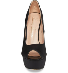 Lauren Lorraine Black Peep-Toe Platform Pump Super High Heel Formal Pumps