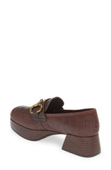 Jeffrey Campbell Student-2 Brown Croco Metal Bit Platform Block Heel Loafers