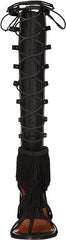 MIA Ricarda Black Round Open Toe Block Heel Fringe Detailed Gladiator Sandals