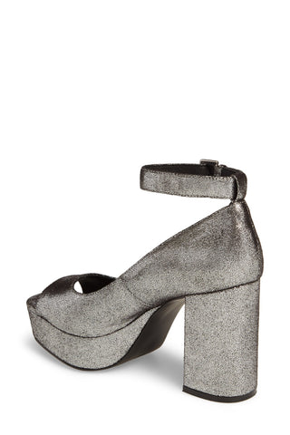 Shellys London Florida Silver Ankle Platform Pump Retro Open Toe Chunky Sandals