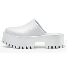 Jeffrey Campbell Clogge Silver Fashion Slip On Slide Chunky Platform Sandals