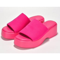 Cape Robbin Charges Fuchsia Slip On Square Open Toe Platform Wedge Heeled Sandal