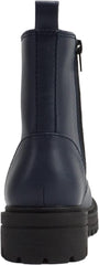 Soda Firm Navy Pu Lace Up Rounded Toe Lugged Chunky Platform Combat Ankle Boots