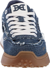 Sam Edelman Layla Blue Multi Fray Green Lace Up Low Top Chunky Heeled Sneakers