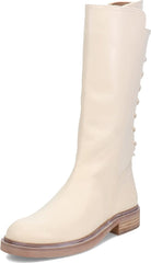 Sam Edelman Franka Ivory Rounded Toe Stacked Heel Knee High Leather Boots